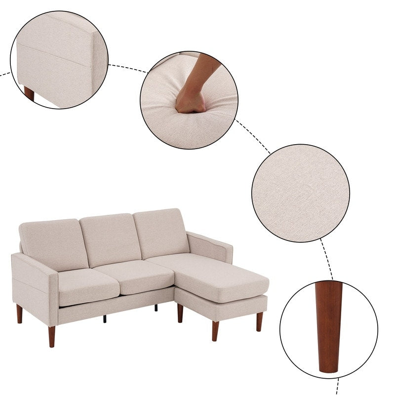 Canapé d'intérieur modulaire 3 places en lin beige avec accoudoirs et pédales Concubine