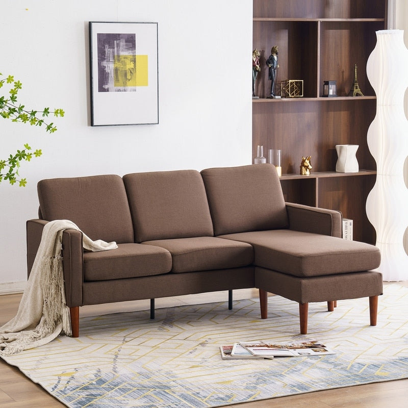 Canapé d'intérieur modulaire 3 places en lin beige avec accoudoirs et pédales Concubine