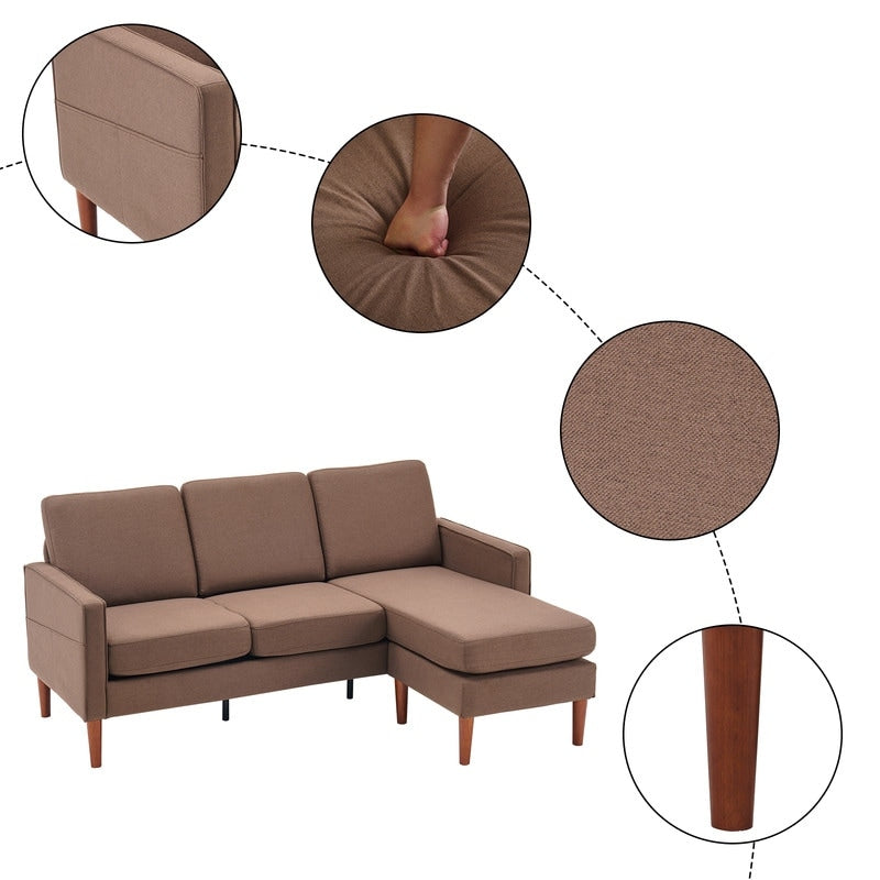 Canapé d'intérieur modulaire 3 places en lin beige avec accoudoirs et pédales Concubine