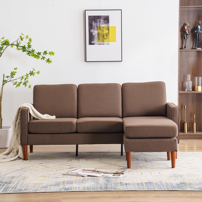 Canapé d'intérieur modulaire 3 places en lin beige avec accoudoirs et pédales Concubine