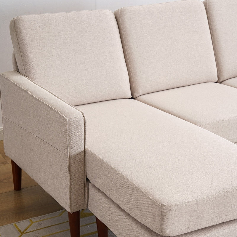 Canapé d'intérieur modulaire 3 places en lin beige avec accoudoirs et pédales Concubine