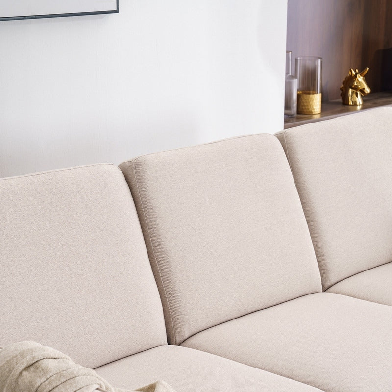 Canapé d'intérieur modulaire 3 places en lin beige avec accoudoirs et pédales Concubine