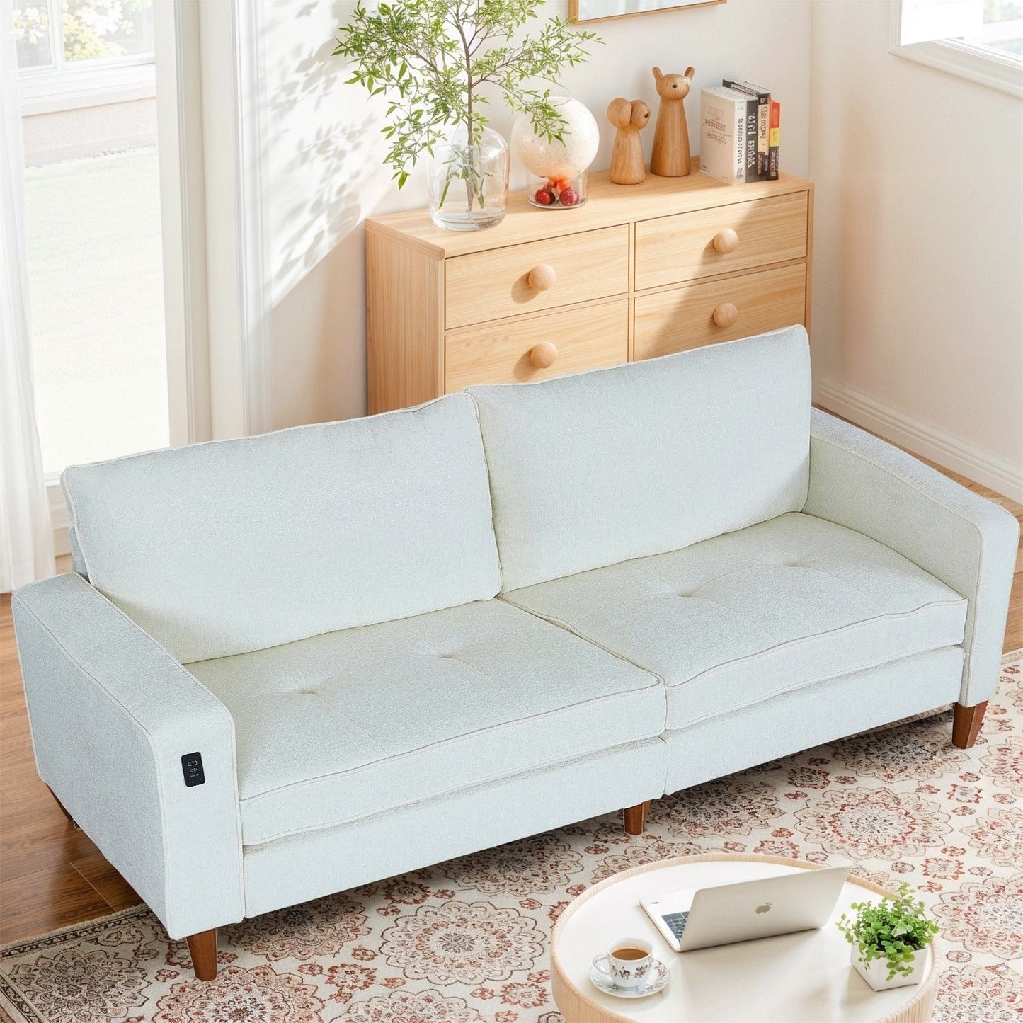 Canapé inclinable moderne en chenille de 82,6 pouces, causeuse, housse amovible avec port USB, facile à installer