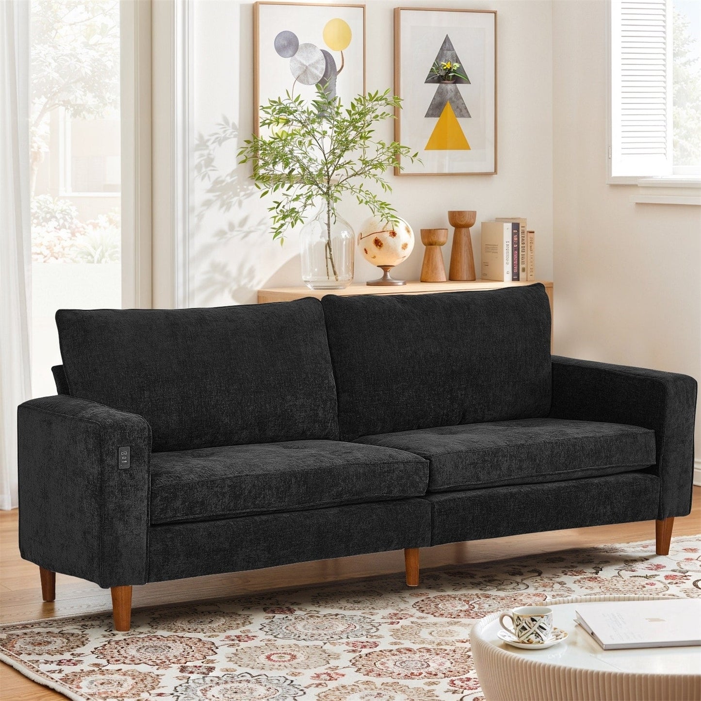 Canapé inclinable moderne en chenille de 82,6 pouces, causeuse, housse amovible avec port USB, facile à installer