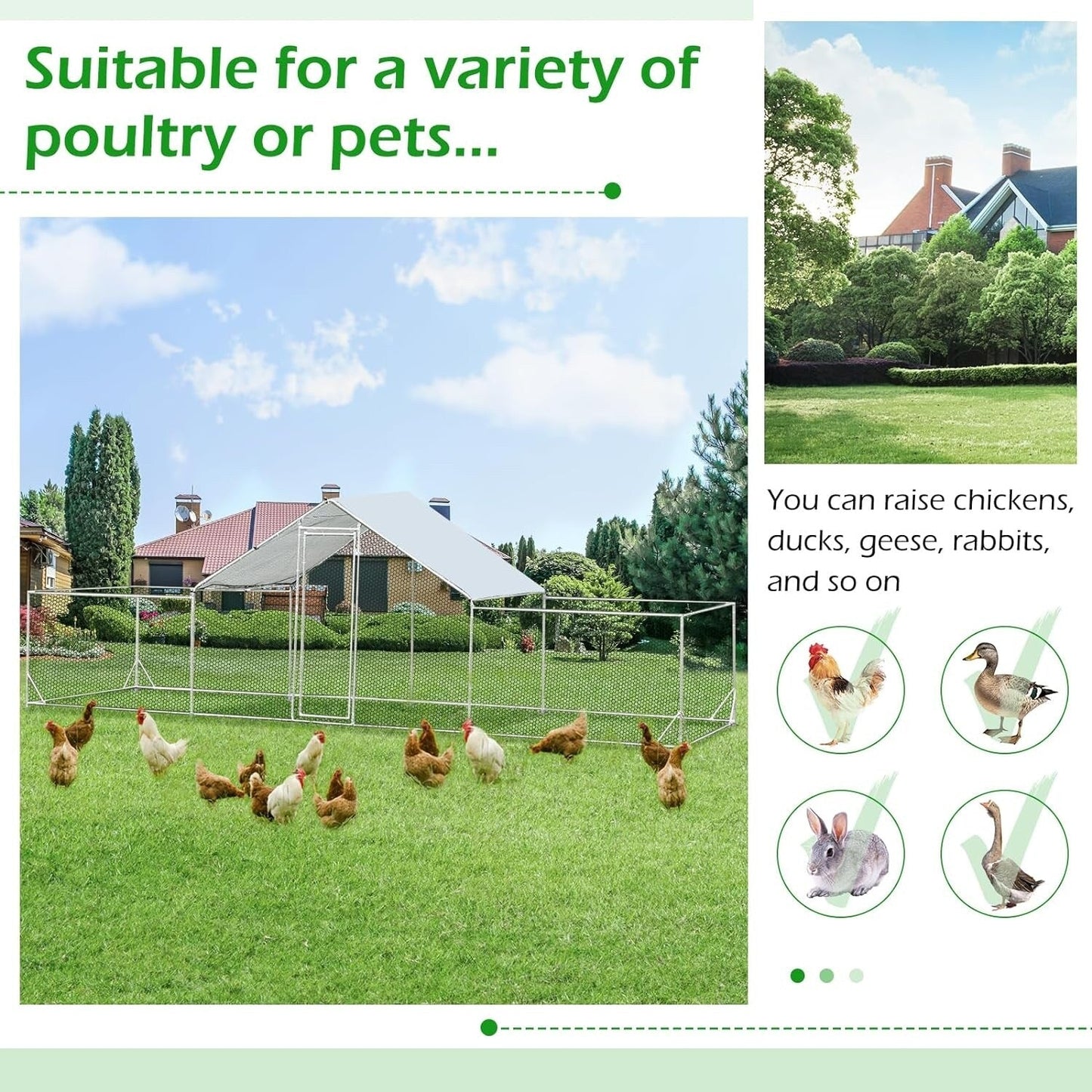 AECOJOY Large Metal Chicken Coop Run Walk-in Metal Chicken Cage
