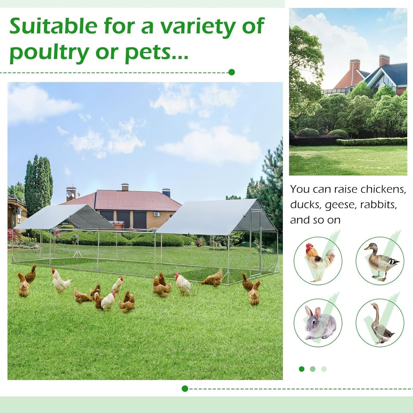 AECOJOY Large Metal Chicken Coop Run Walk-in Metal Chicken Cage
