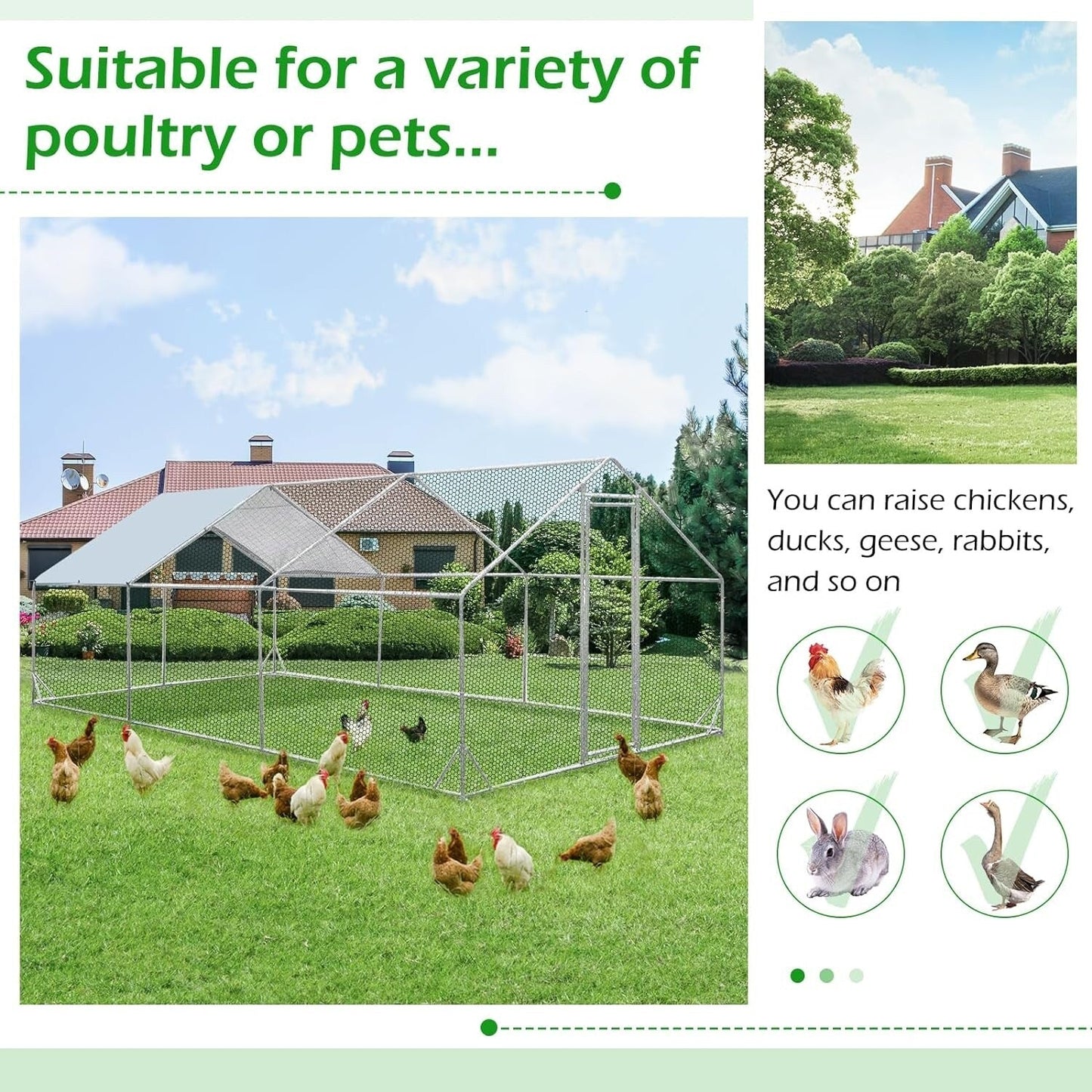 AECOJOY Large Metal Chicken Coop Run Walk-in Metal Chicken Cage