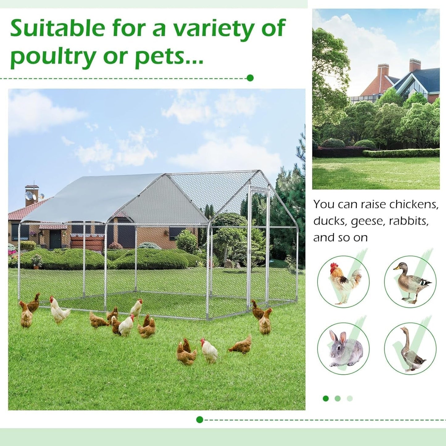 AECOJOY Large Metal Chicken Coop Run Walk-in Metal Chicken Cage