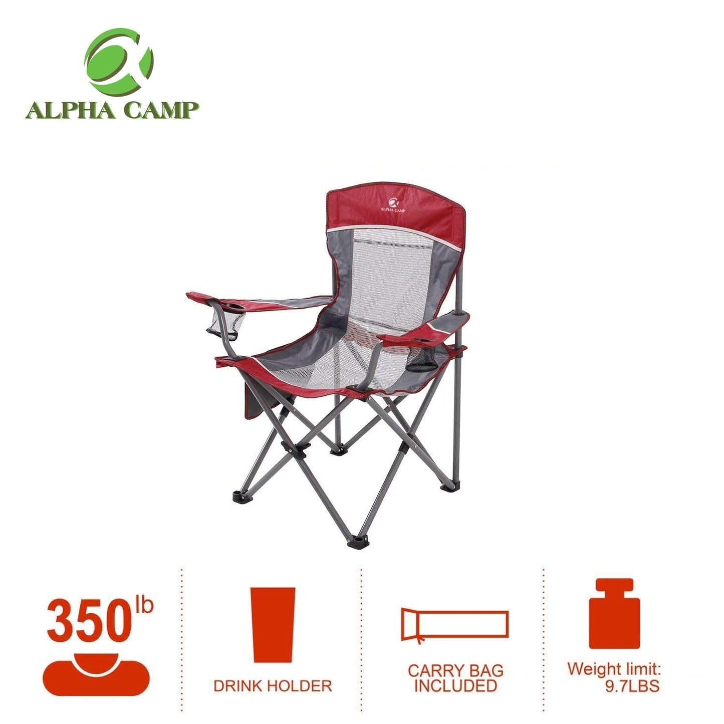 Oversized Mesh Back Camping Folding Chair Heavy Duty Support 350 LBS Collapsible Steel Frame