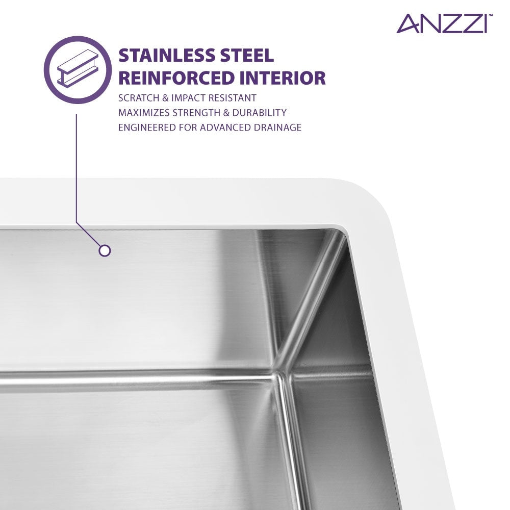 ANZZI Apollo Matte White Solid Surface Farmhouse 36 in. Single Bowl Kitchen Sink with Stainless Steel Interior