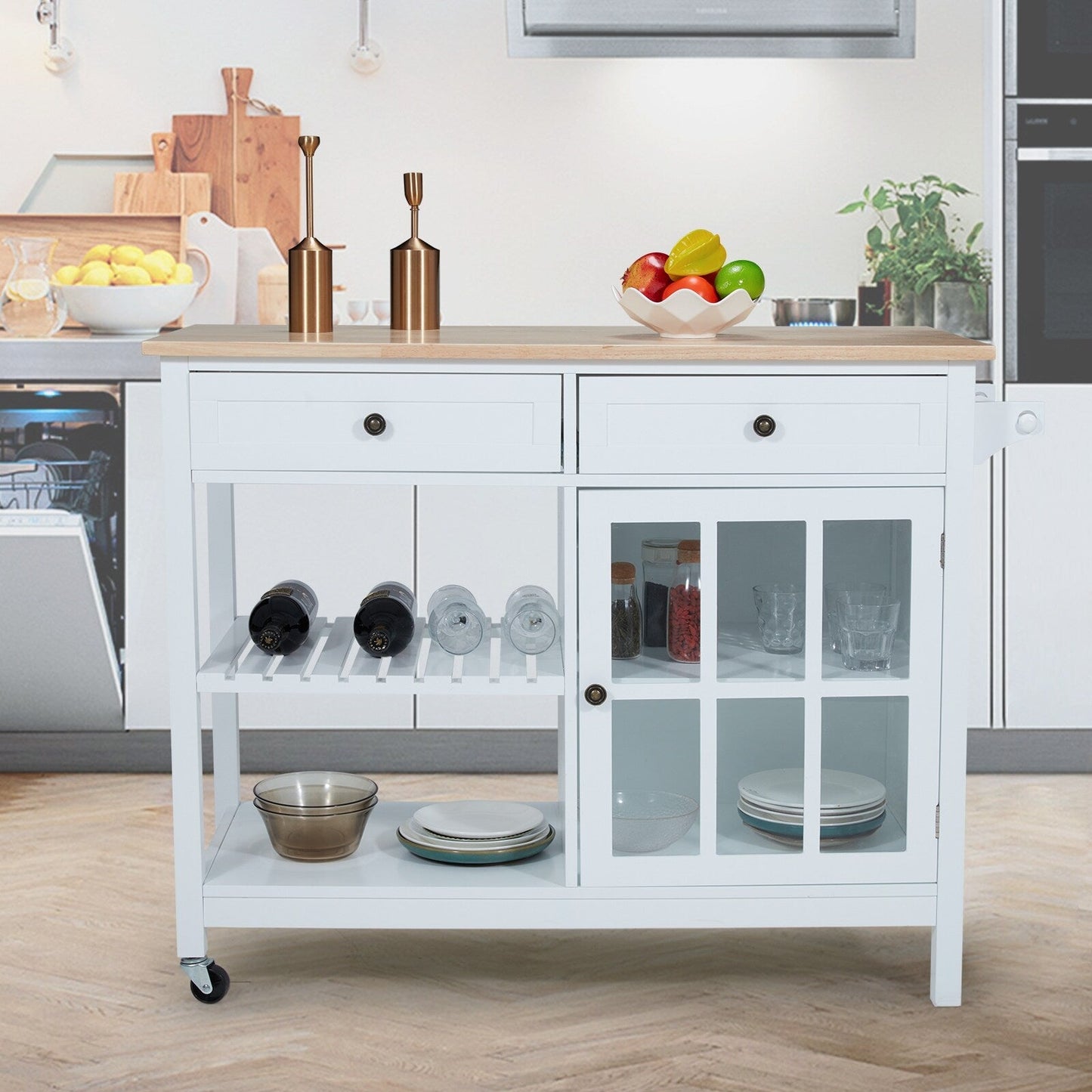 AVAWING 42 Rolling Kitchen Island Microwave Cabinet Trolley Cart