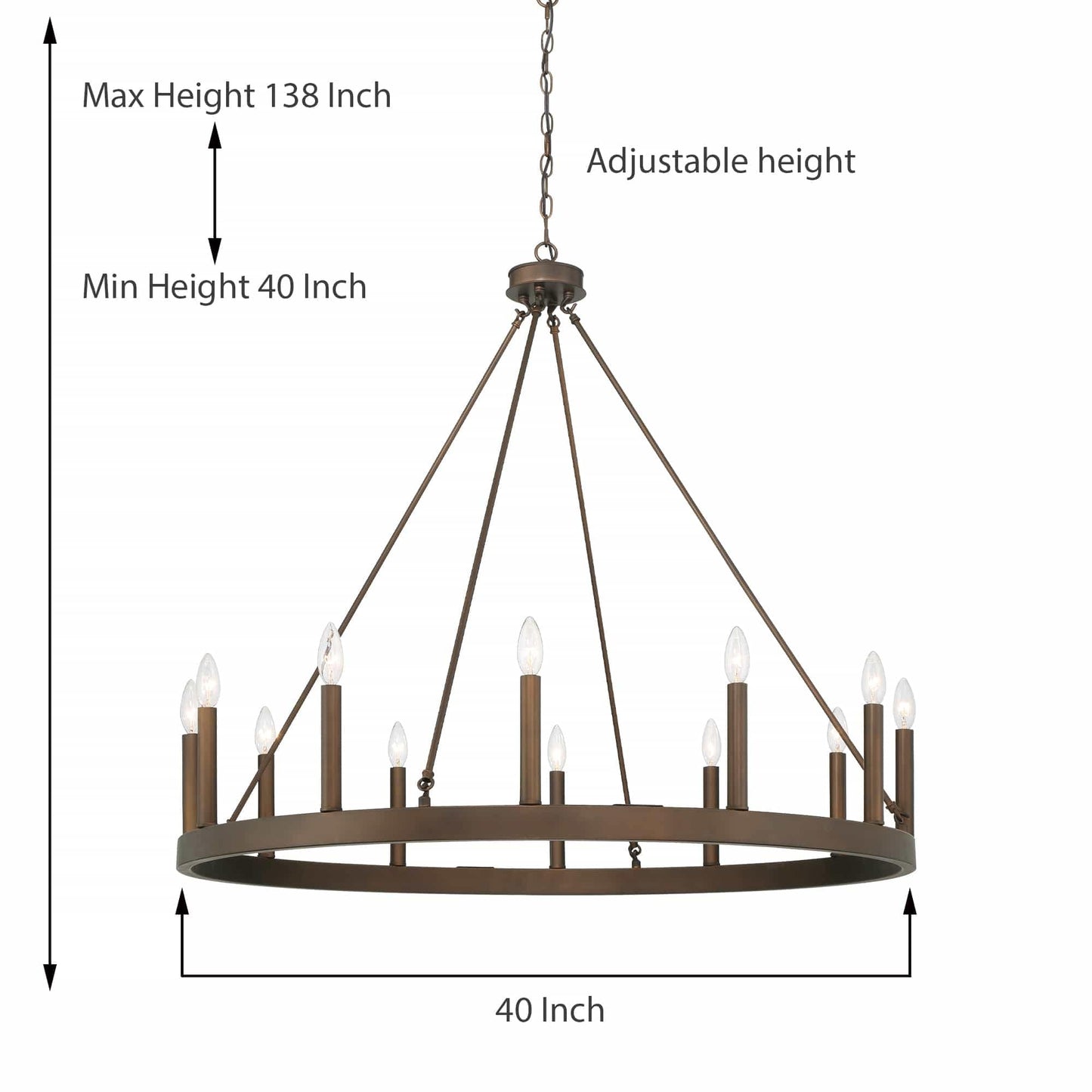 Acroma 12-light Farmhouse 40In Wagon Wheel Chandelier with UL - 40'' D x 138'' H