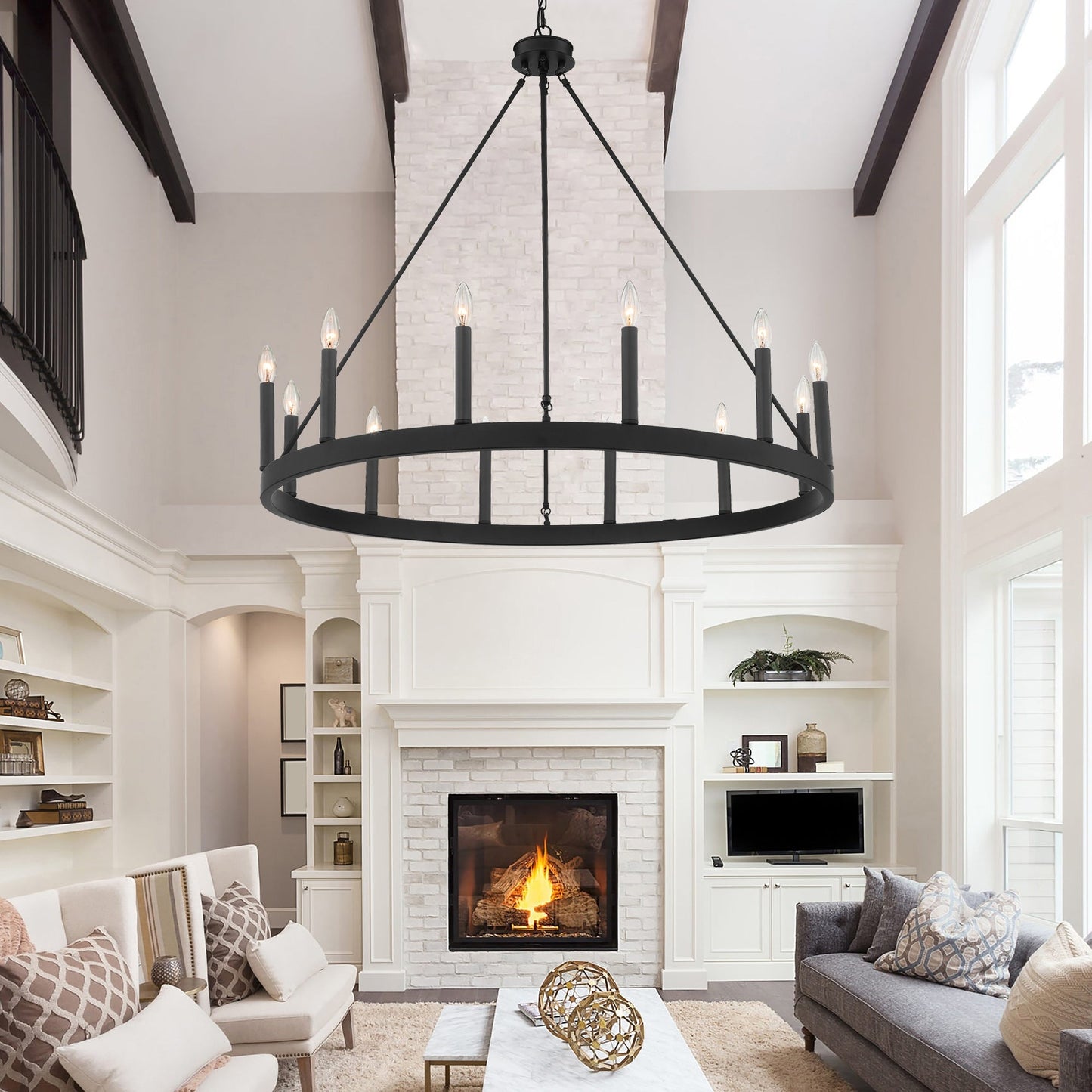 Acroma 12-light Farmhouse 40In Wagon Wheel Chandelier with UL - 40'' D x 138'' H