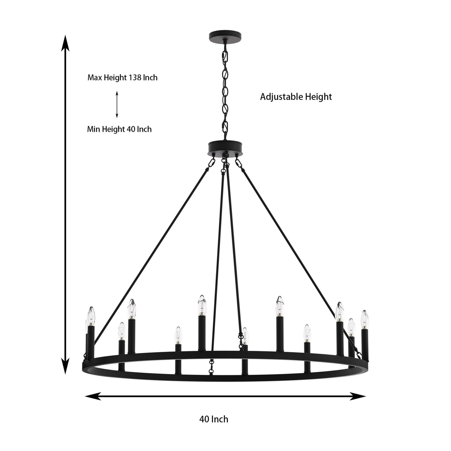 Acroma 12-light Farmhouse 40In Wagon Wheel Chandelier with UL - 40'' D x 138'' H