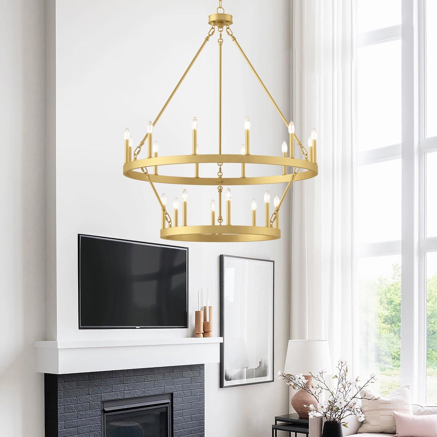 Acroma 20-light Modern Farmhouse 40In Round Wagon Wheel Chandelier with UL