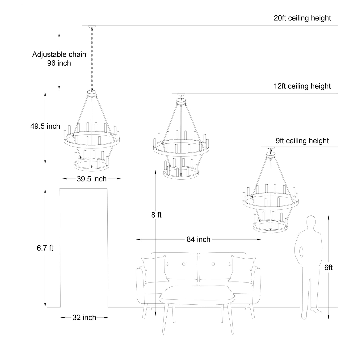 Acroma 20-light Modern Farmhouse 40In Round Wagon Wheel Chandelier with UL