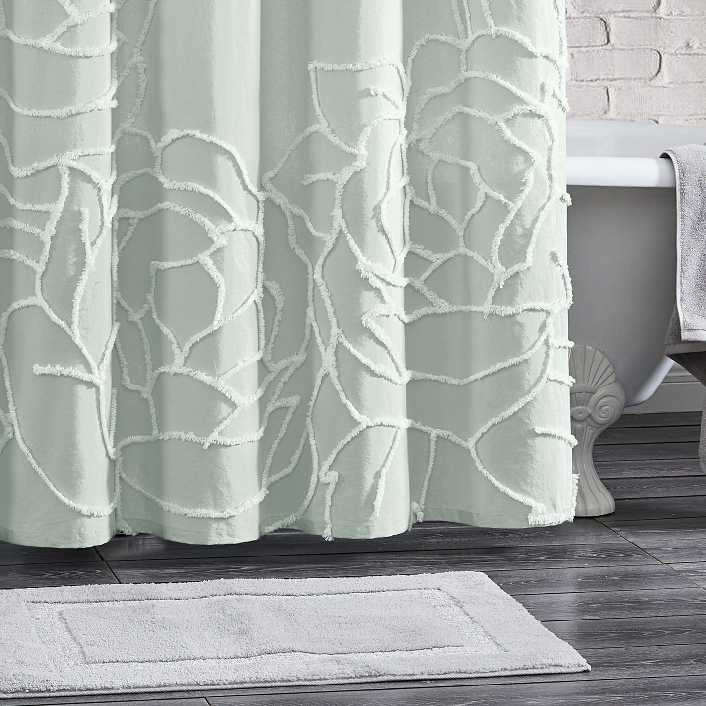 Adalee Rose Chenille Tufted Floral Shower Curtain