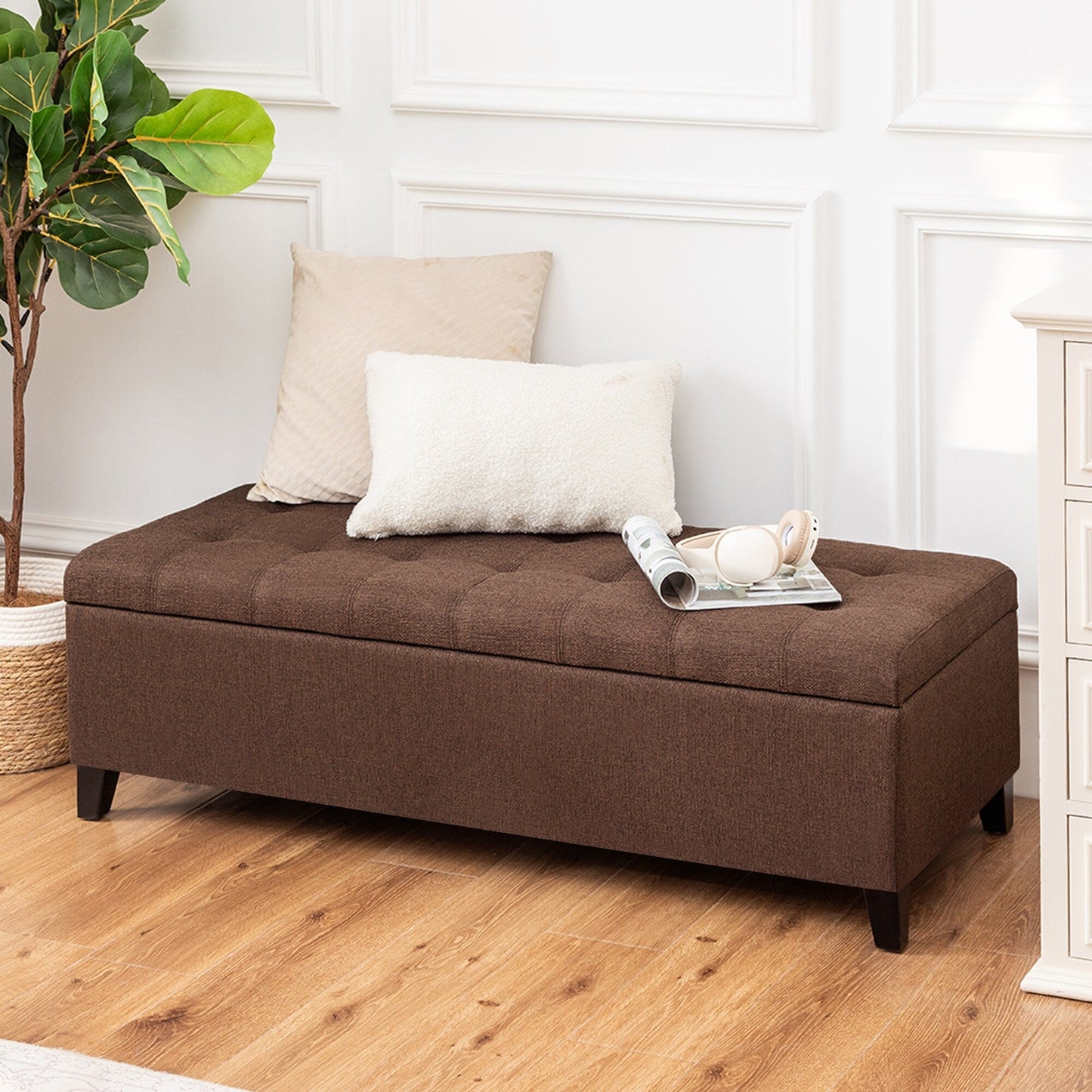 Adeco 50 Bonded Leather Storage Ottoman Bench