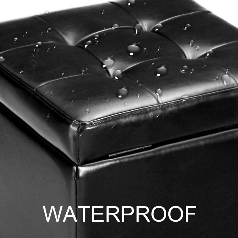 Adeco Bonded Leather Square Tufted Cubic Cube Storage Ottomans
