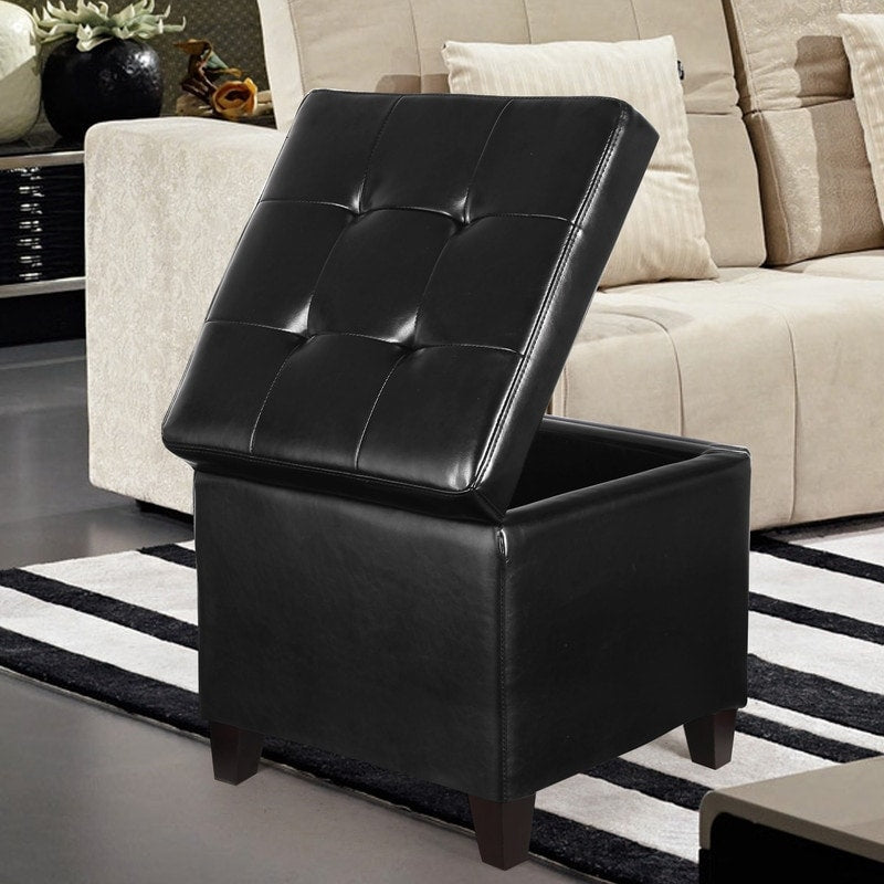 Adeco Bonded Leather Square Tufted Cubic Cube Storage Ottomans