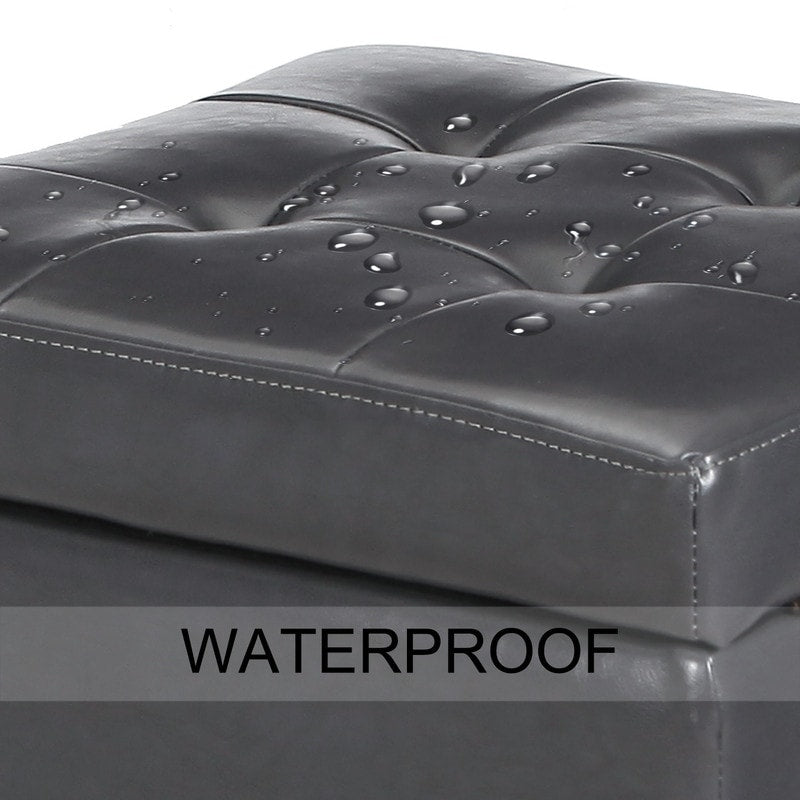 Adeco Bonded Leather Square Tufted Cubic Cube Storage Ottomans