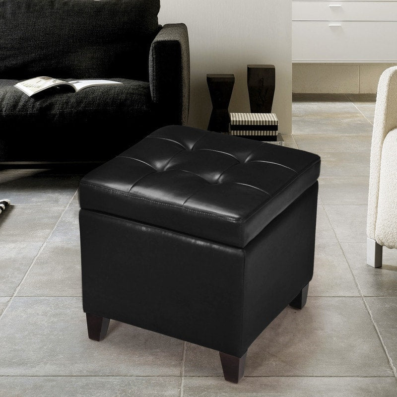 Adeco Bonded Leather Square Tufted Cubic Cube Storage Ottomans