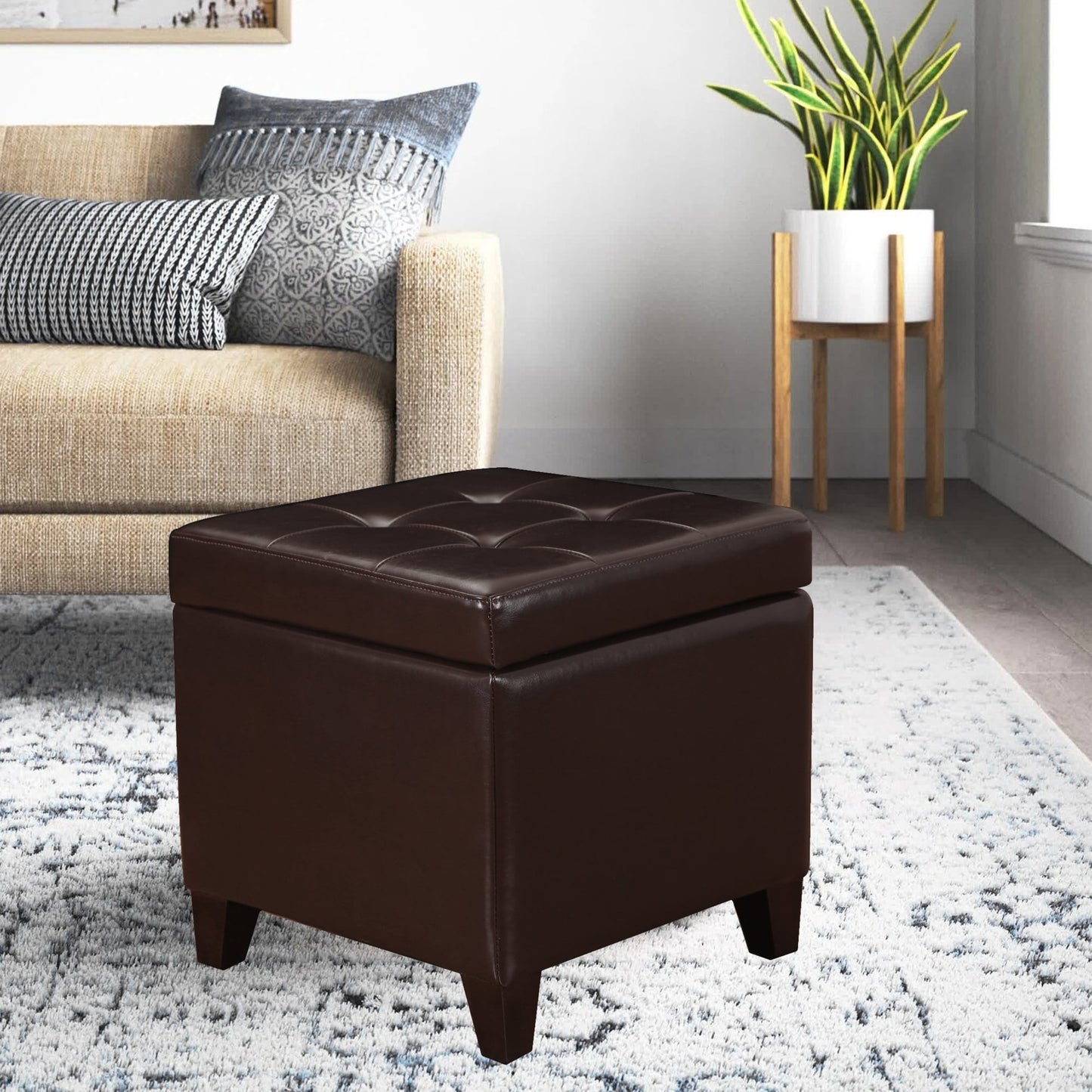 Adeco Bonded Leather Square Tufted Cubic Cube Storage Ottomans