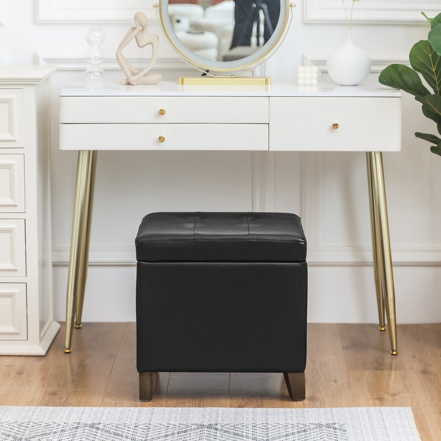 Adeco Bonded Leather Square Tufted Cubic Cube Storage Ottomans