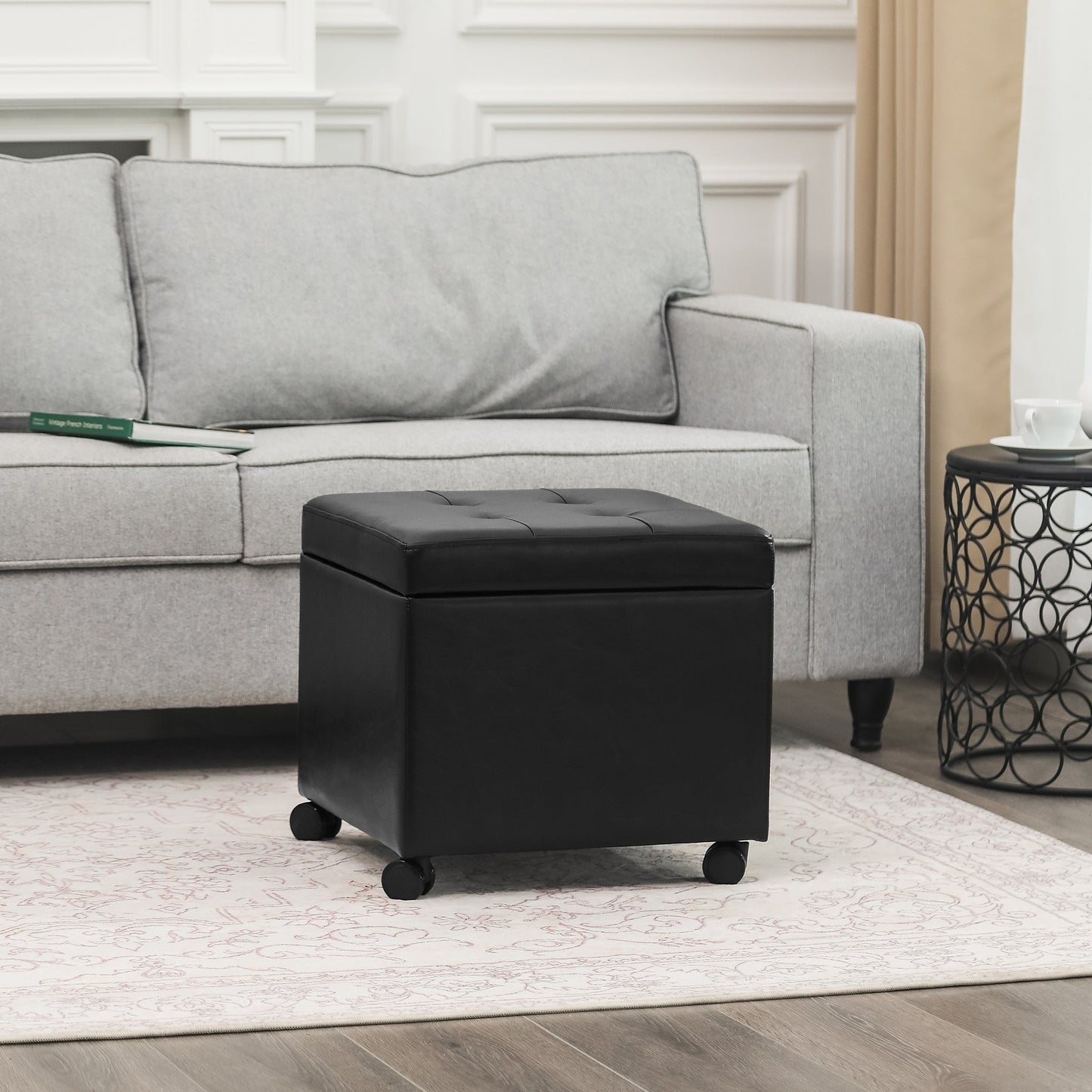 Adeco Bonded Leather Square Tufted Cubic Cube Storage Ottomans