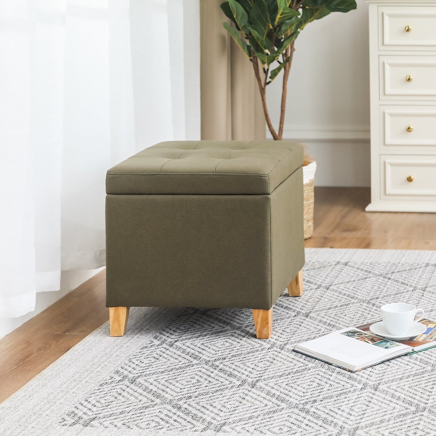Adeco Bonded Leather Square Tufted Cubic Cube Storage Ottomans