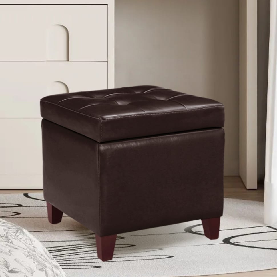 Adeco Bonded Leather Square Tufted Cubic Cube Storage Ottomans