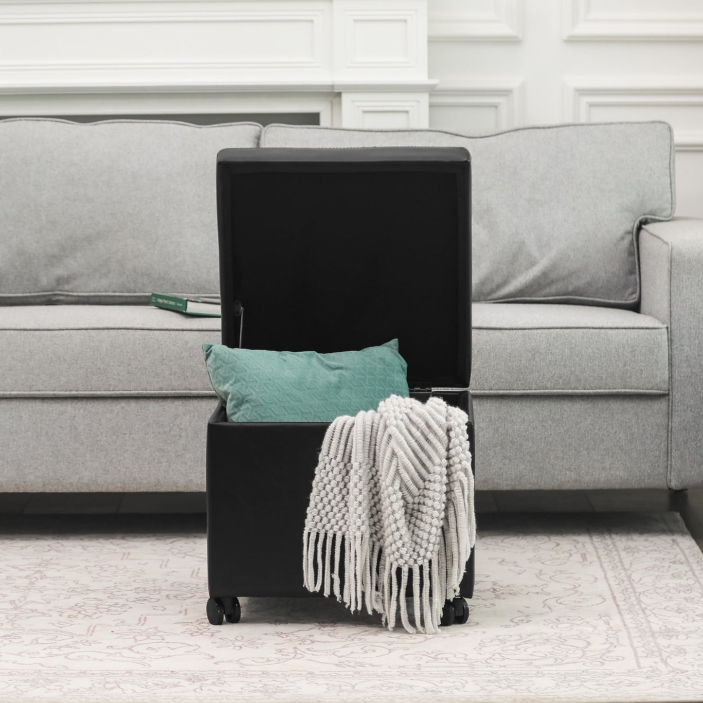 Adeco Bonded Leather Square Tufted Cubic Cube Storage Ottomans