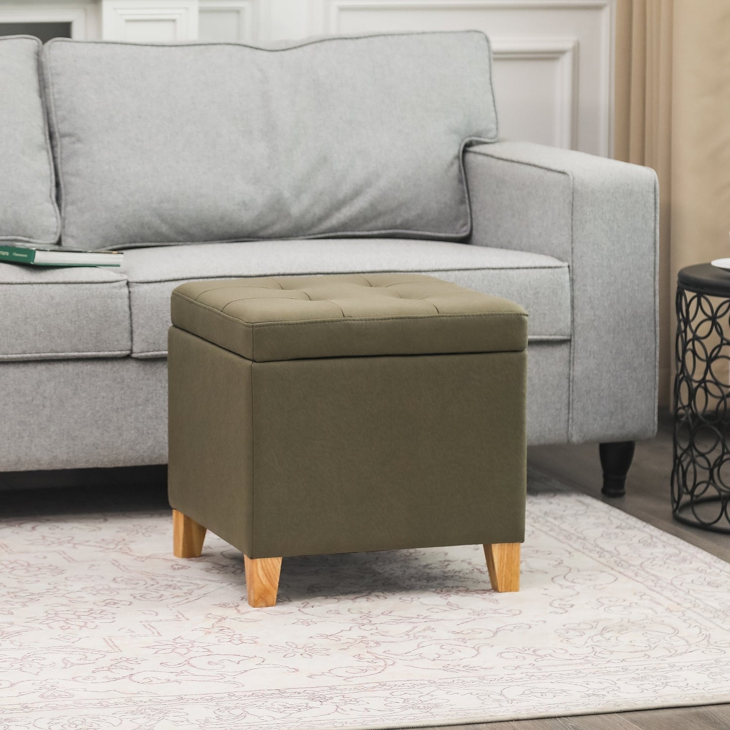 Adeco Bonded Leather Square Tufted Cubic Cube Storage Ottomans