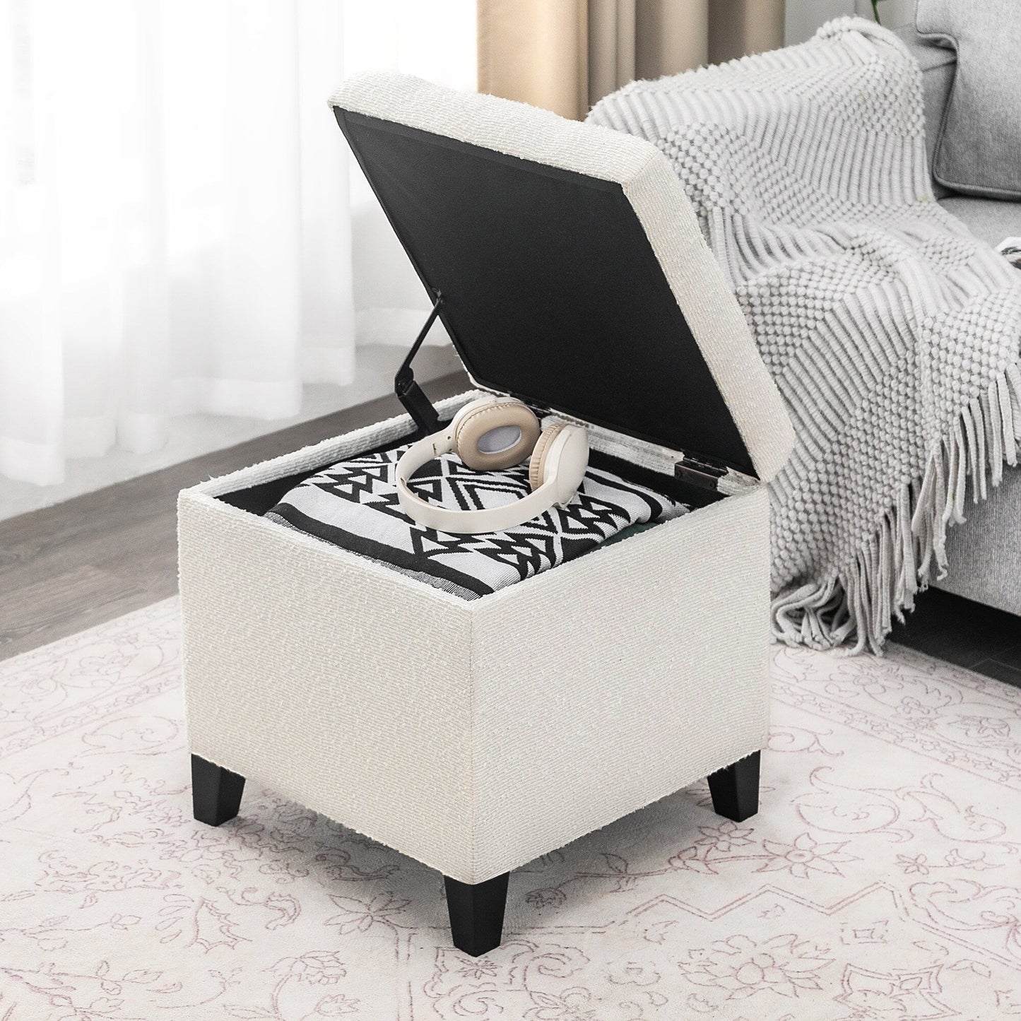 Adeco Bonded Leather Square Tufted Cubic Cube Storage Ottomans