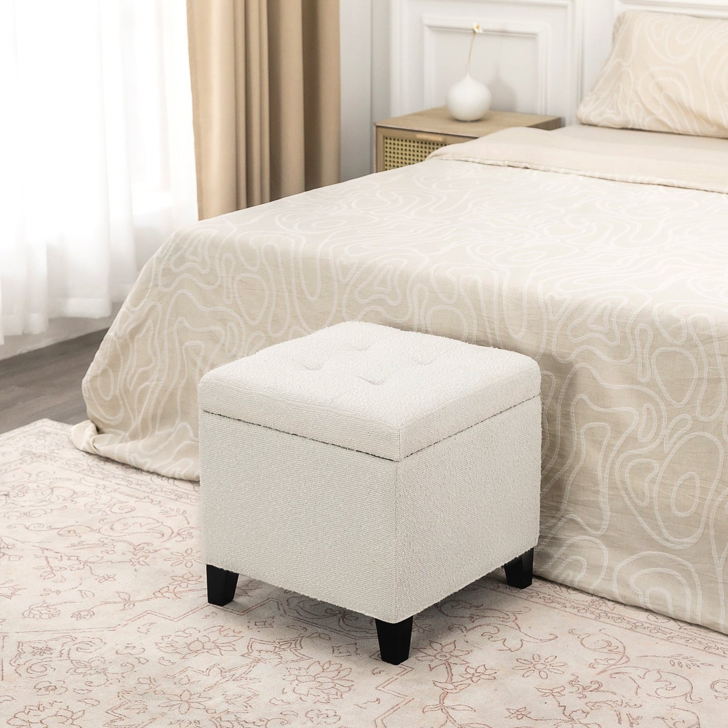 Adeco Bonded Leather Square Tufted Cubic Cube Storage Ottomans
