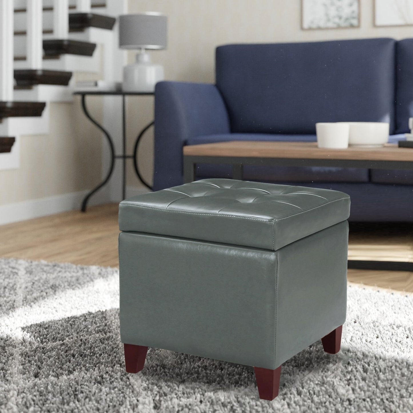 Adeco Bonded Leather Square Tufted Cubic Cube Storage Ottomans