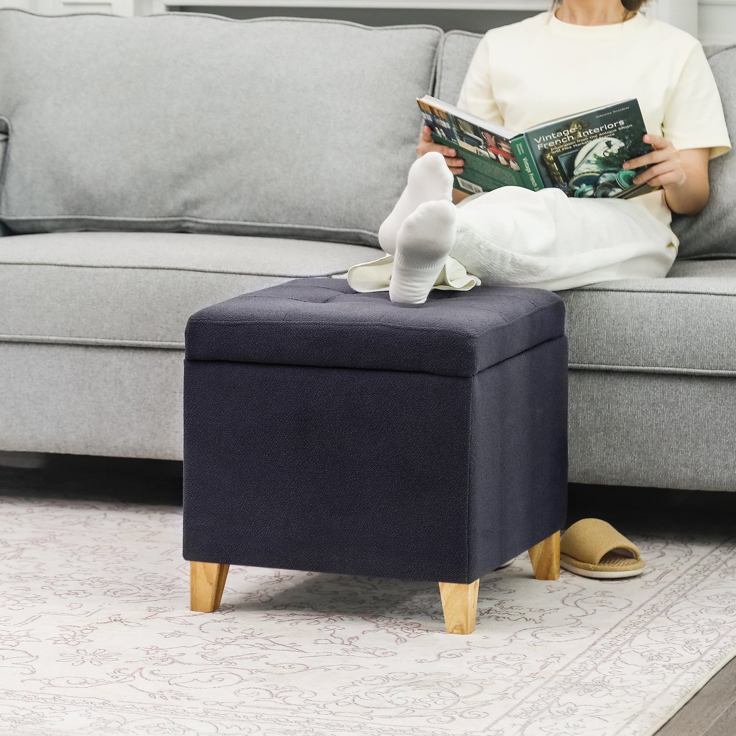 Adeco Bonded Leather Square Tufted Cubic Cube Storage Ottomans