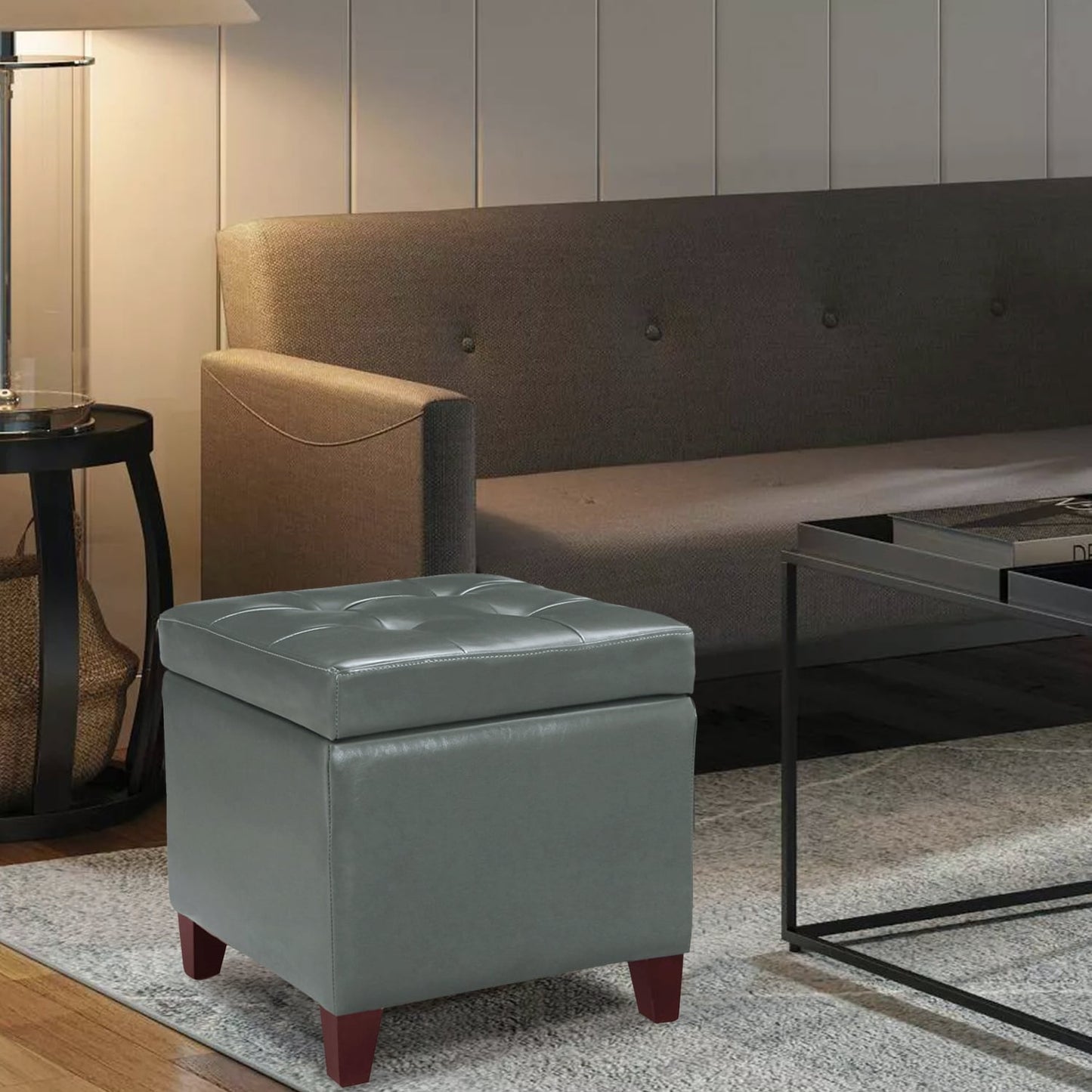 Adeco Bonded Leather Square Tufted Cubic Cube Storage Ottomans