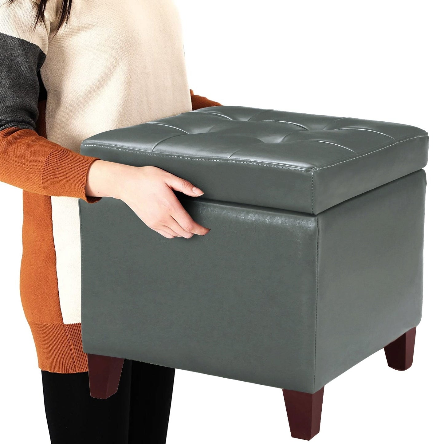 Adeco Bonded Leather Square Tufted Cubic Cube Storage Ottomans