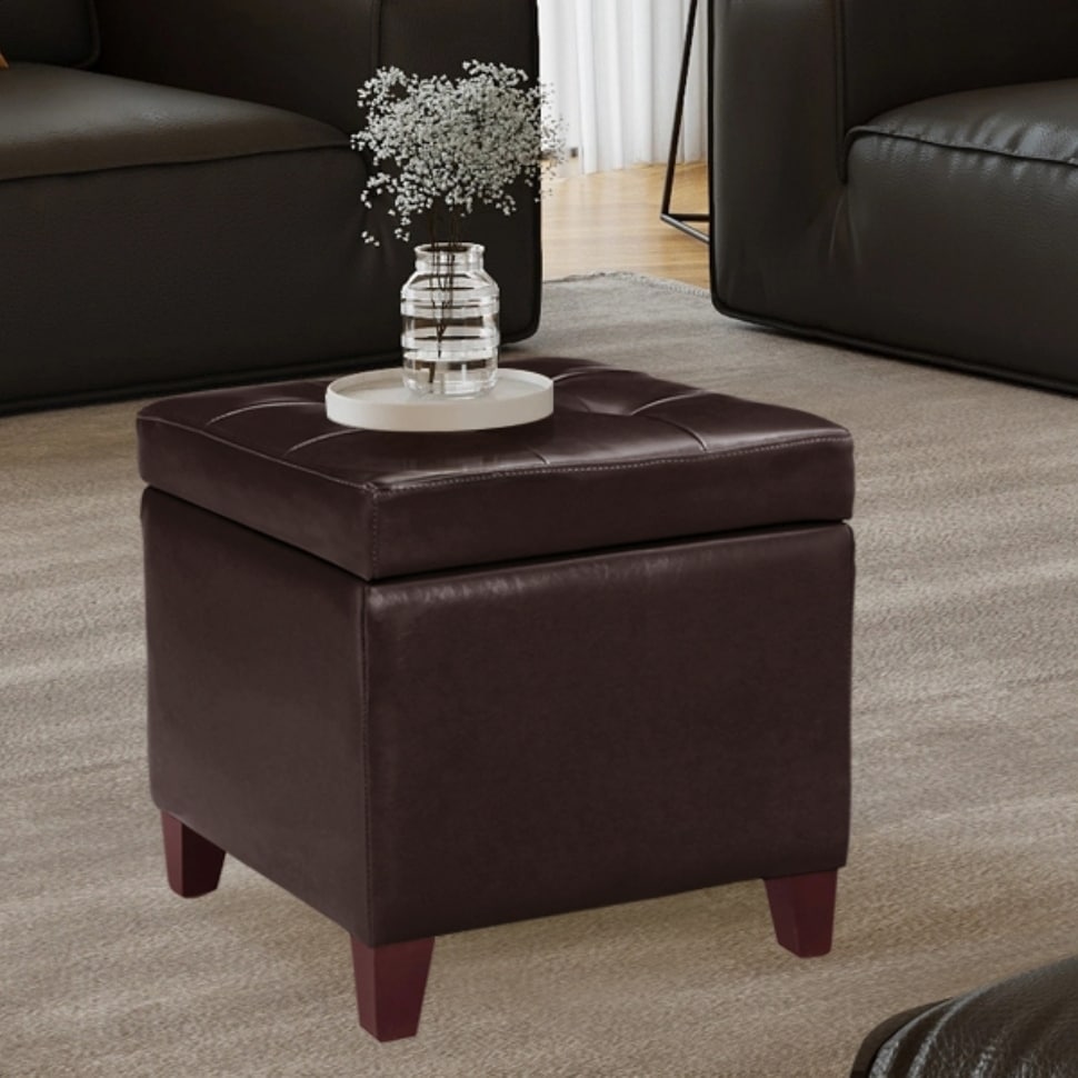 Adeco Bonded Leather Square Tufted Cubic Cube Storage Ottomans