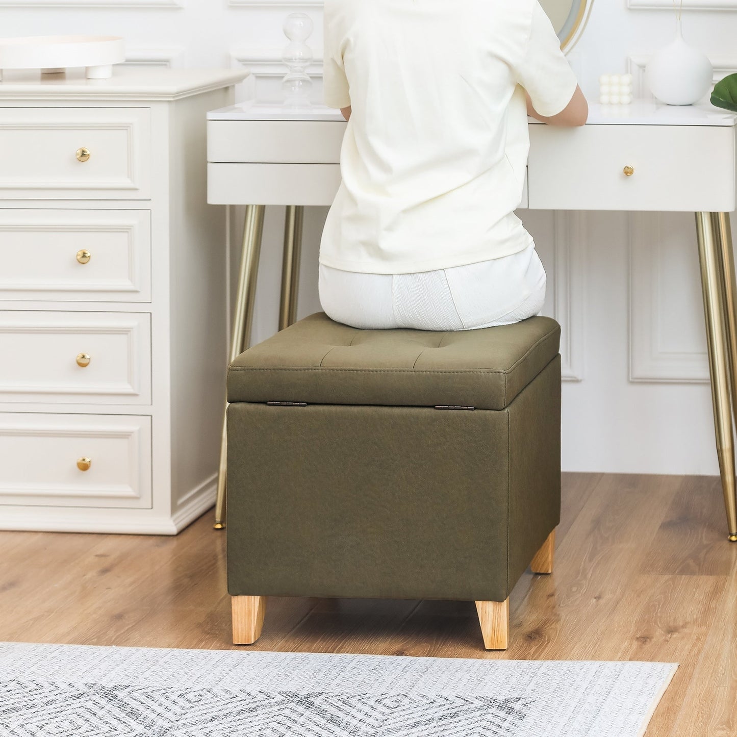 Adeco Bonded Leather Square Tufted Cubic Cube Storage Ottomans