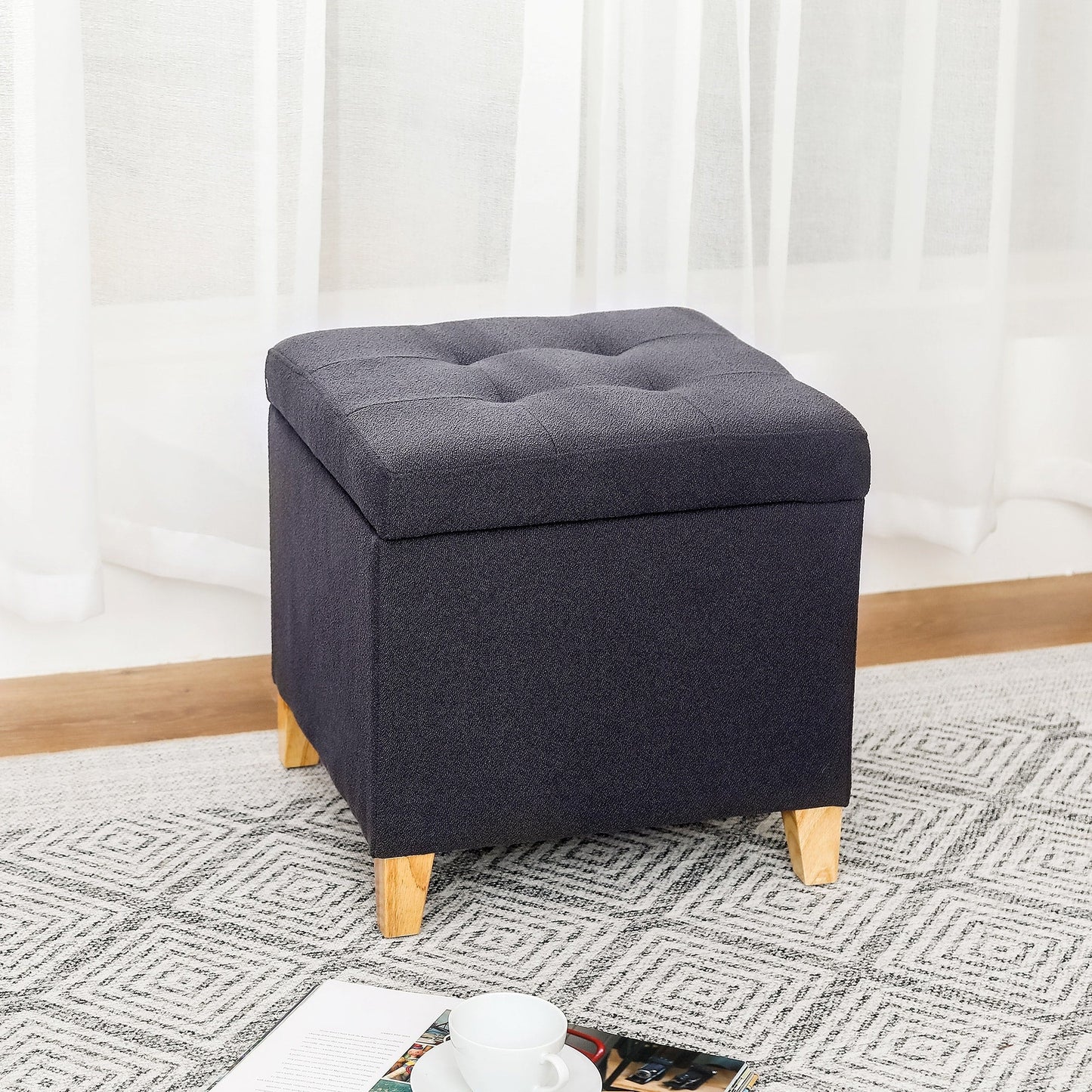 Adeco Bonded Leather Square Tufted Cubic Cube Storage Ottomans