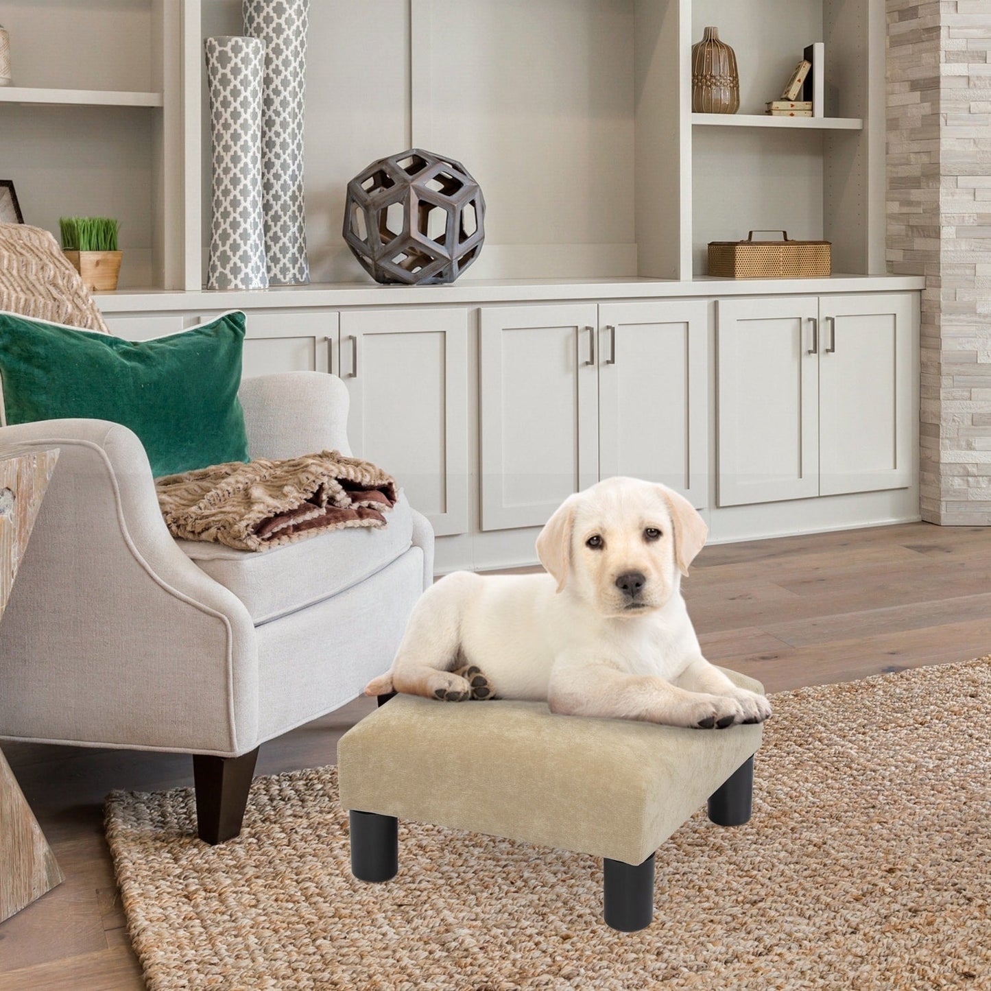 Adeco Ottoman Upholstered Fabric Footrest Pet Steps Dog Stair Stool