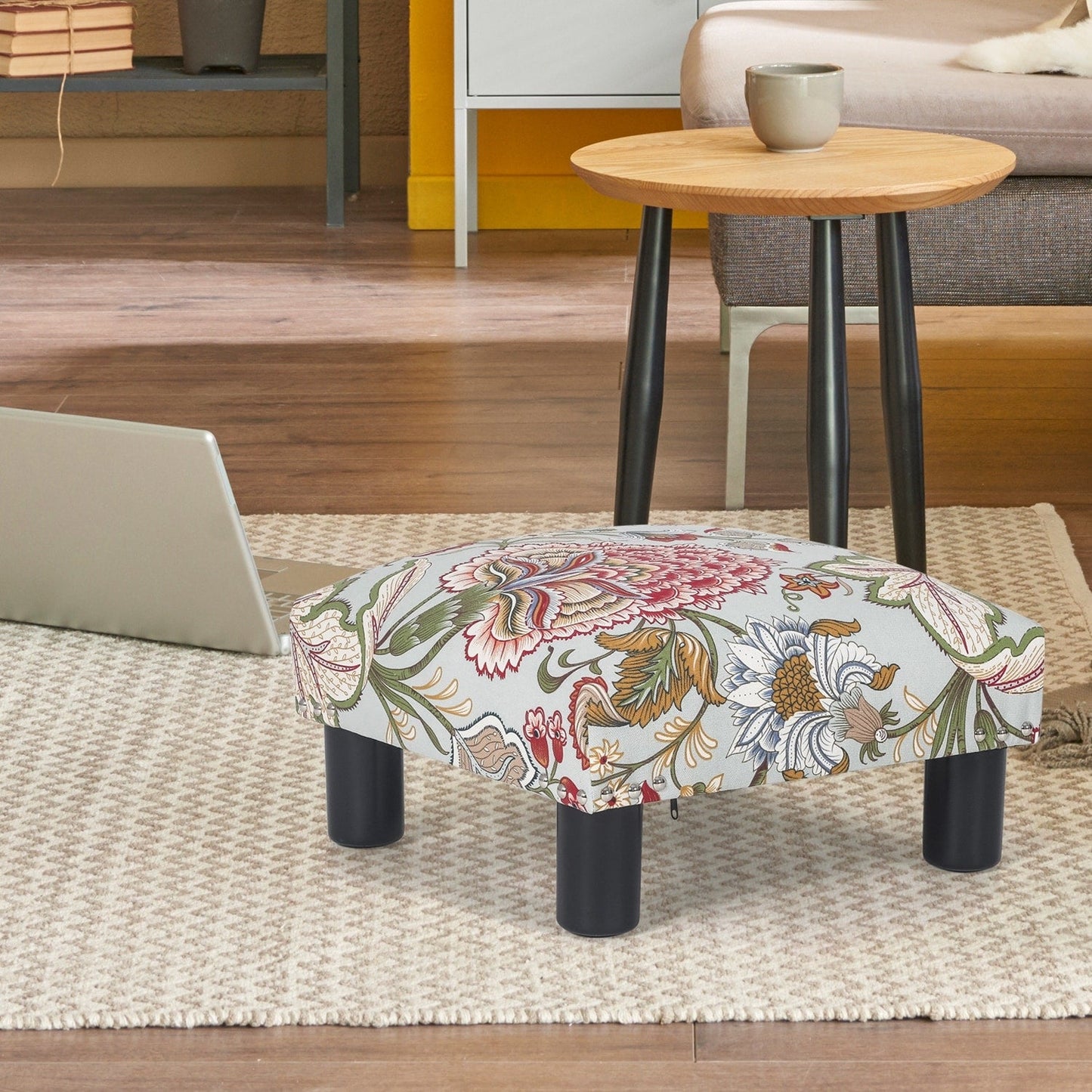 Adeco Ottoman Upholstered Fabric Footrest Pet Steps Dog Stair Stool