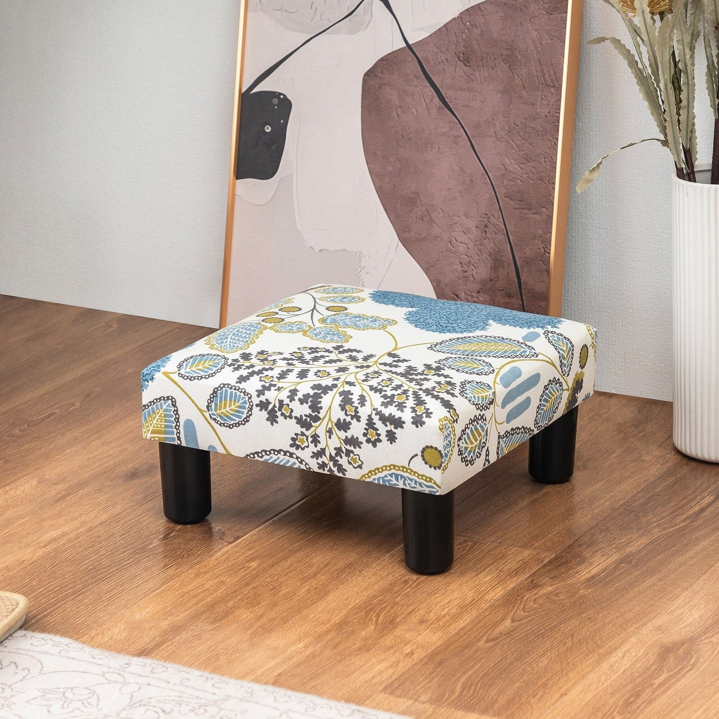 Adeco Ottoman Upholstered Fabric Footrest Pet Steps Dog Stair Stool