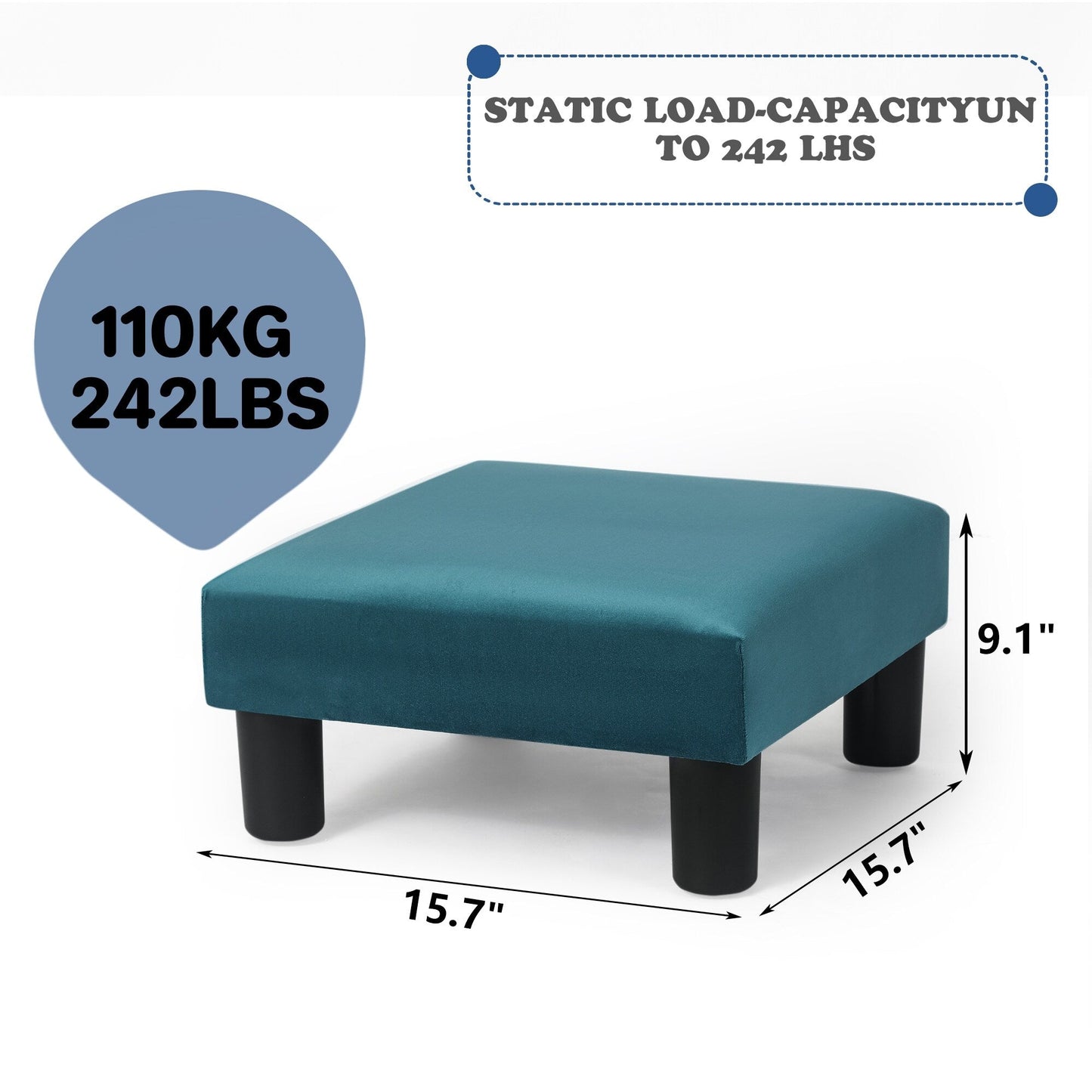 Adeco Small Ottoman Upholstered Footrest- Pet Steps Dog Stairs Stool
