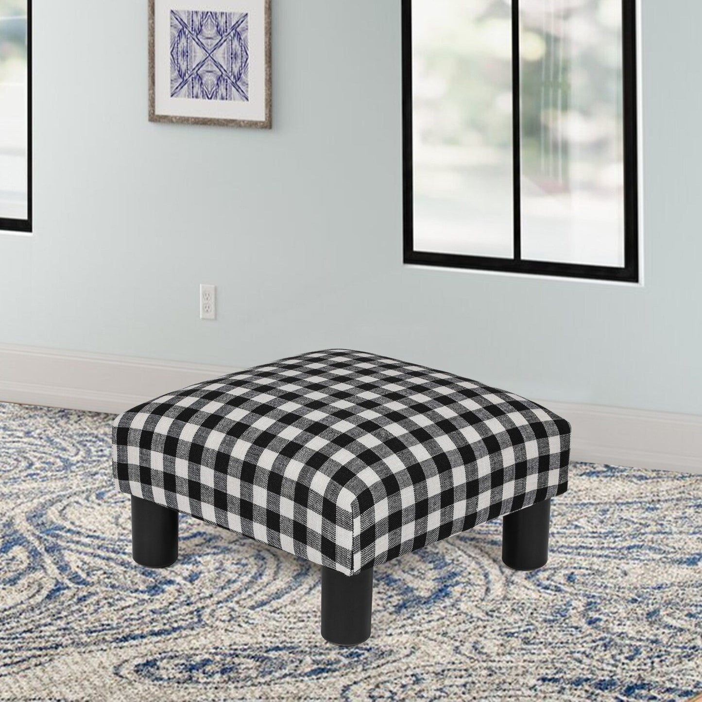Adeco Small Ottoman Upholstered Footrest- Pet Steps Dog Stairs Stool
