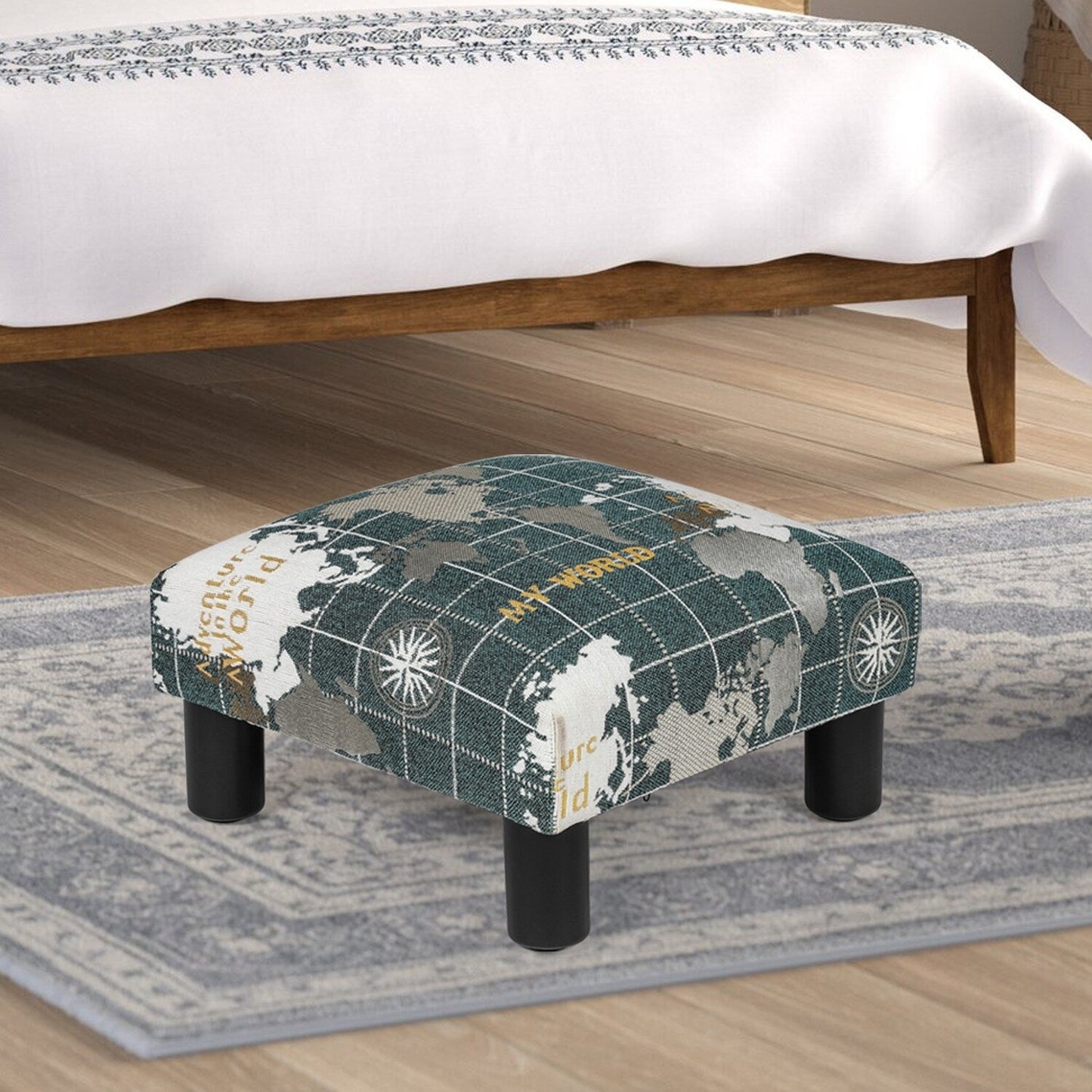 Adeco Small Ottoman Upholstered Footrest- Pet Steps Dog Stairs Stool