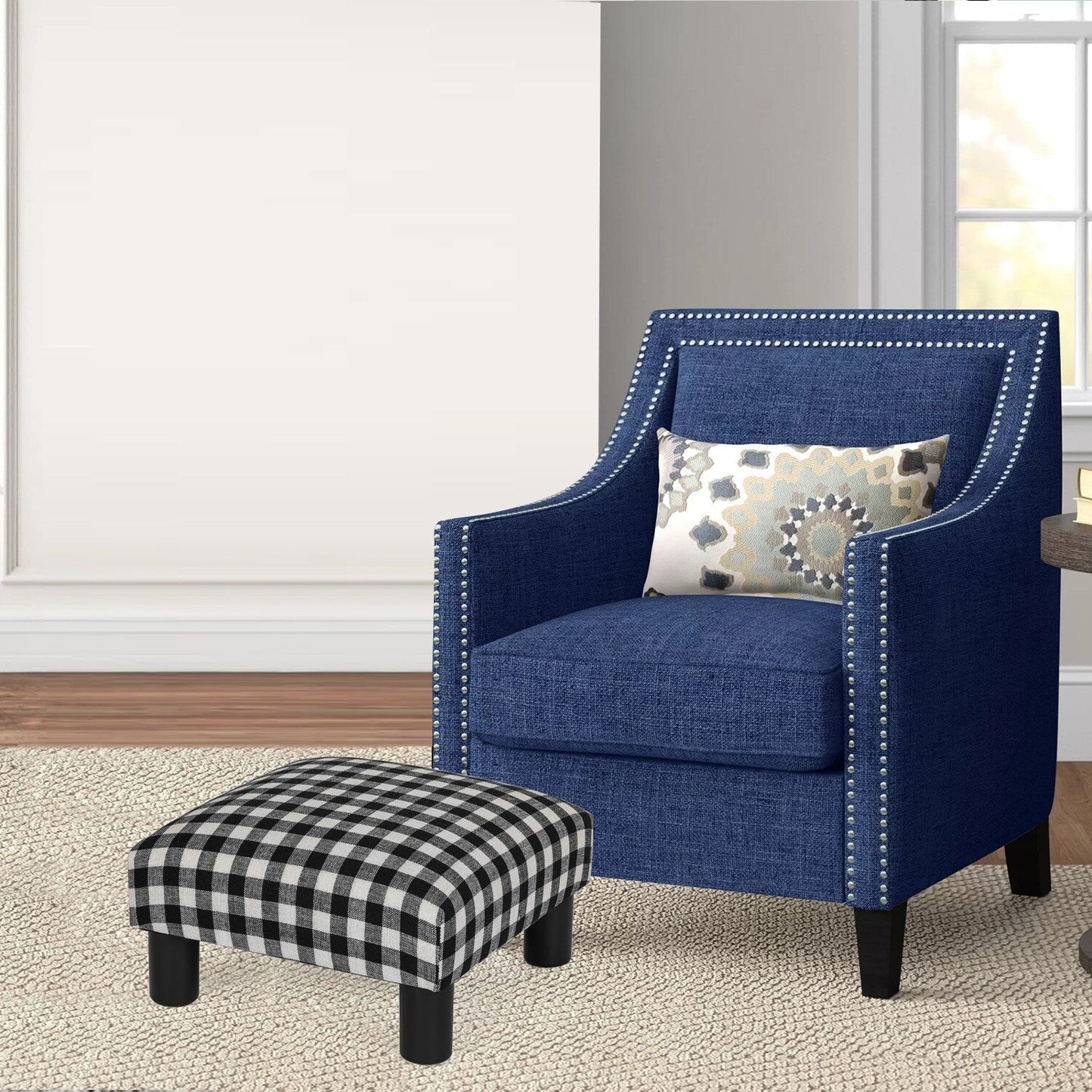 Adeco Small Ottoman Upholstered Footrest- Pet Steps Dog Stairs Stool