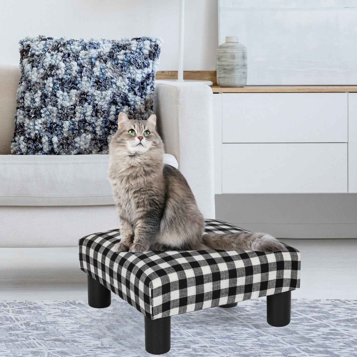 Adeco Small Ottoman Upholstered Footrest- Pet Steps Dog Stairs Stool